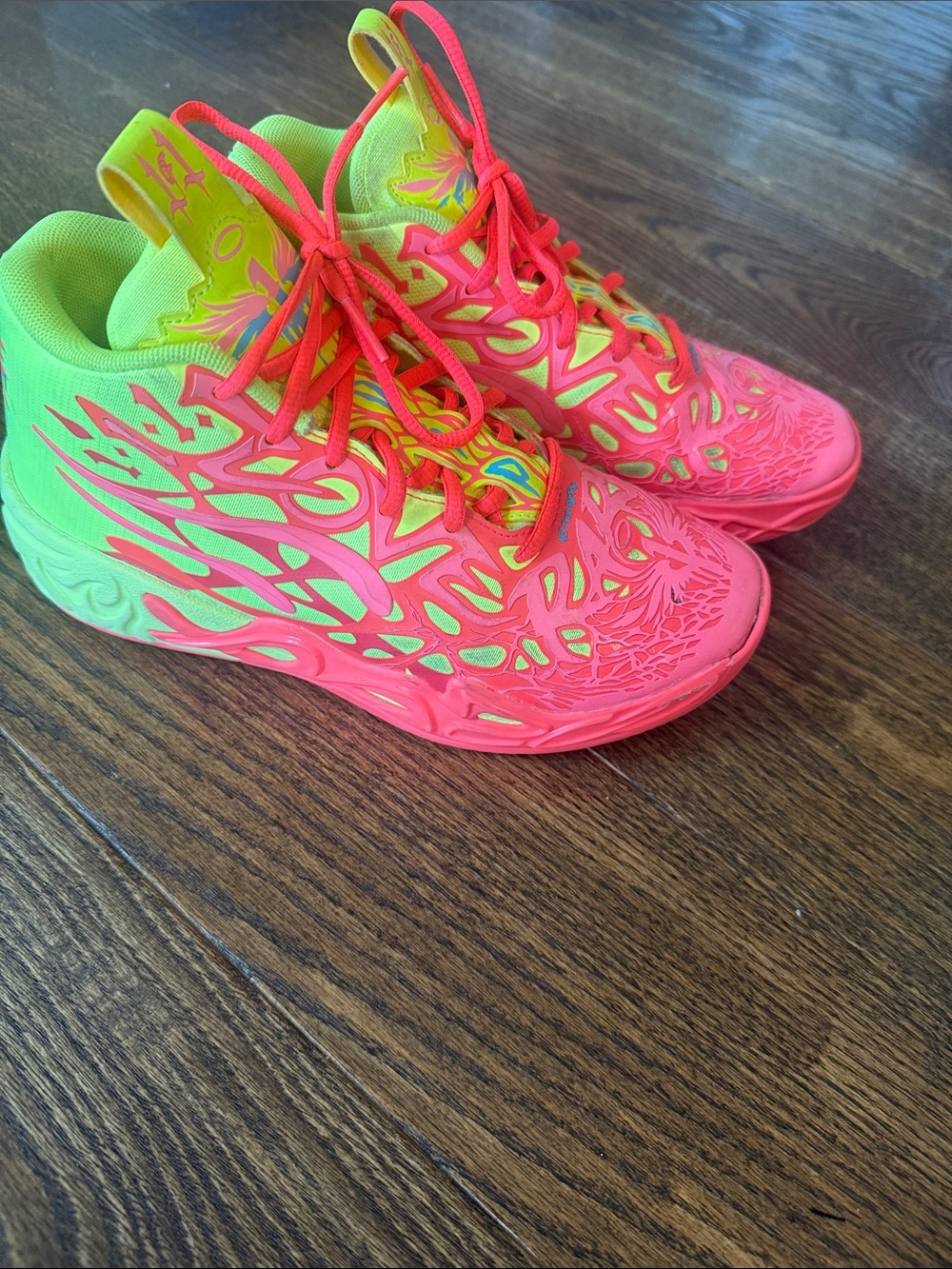 Puma x LAMELO BALL Mb.04 Basketball Kids Neon Pink and Lime Cutout Sneakers